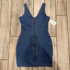 7th & Hudson Women's Denim Mini Dress M Front Zip Sleeveless Bodycon Festival‎
